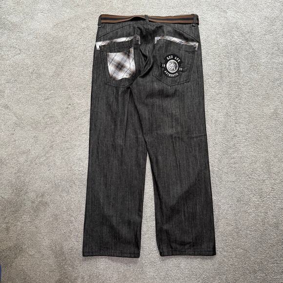 Y2K Red Ape Jeans Men's 40 x 32 Black Denim Embroidered Heavy Hip Hop 90s - Picture 1 of 7